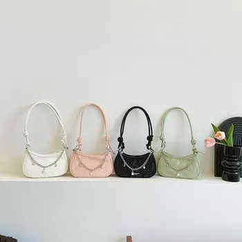 Изысканная сумка Niche Design, летняя новая сумка с жемчужной цепочкой, модная сумка через плечо в форме полумесяца