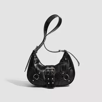 Изысканная сумка подмышку с текстурой крокодиловой кожи, осенне-зимняя, высококачественная, универсальная, модная, в стиле ретро, сумка-полумесяц для женщин чёрный