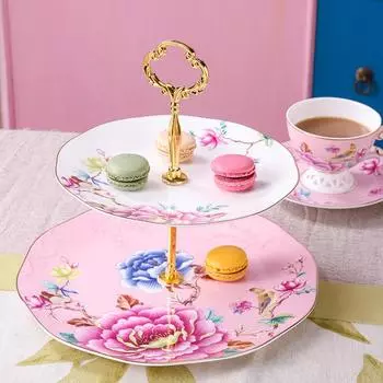 Изысканная тарелка для дим-самов, бытовая круглая двухъярусная фруктовая тарелка из костяного фарфора, керамический десертный стол, подставка для закусок, подарочная коробка.