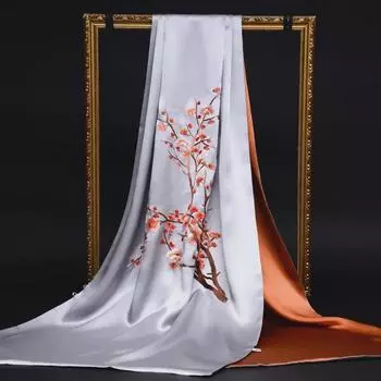 Изысканная вышитая шаль-чеонгсам из шелка Mulberry для женщин серый/оранжевый