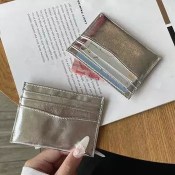Изысканная женская сумка для карт из натуральной кожи с трещинами, компактная, ультратонкая, мини, симпатичная, Южная Корея, держатель для карт высокого класса серебряный