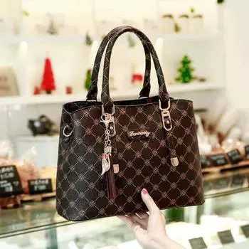 Изысканная женская сумка с принтом, новая женская сумка большой вместимости, сумка через плечо для мам среднего возраста, повседневные сумки-тоут