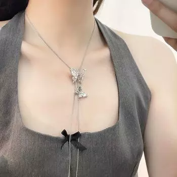 Изысканное асимметричное двойное ожерелье с бабочками для богатства, универсальное высококачественное украшение для ключицы N0615 Shell Butterfly Pullout