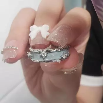 Изысканное циркониевое сине-черное эмалевое отверстие регулируемое кольцо геометрия нерегулярное корейское кольцо для женщин девушка ювелирный подарок