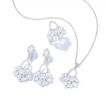 Изысканное фиолетовое ожерелье из циркона, серьги, кольца, комплект ювелирных изделий, роскошный комплект из трех предметов для девочки с супер-вспышкой циркона size 6 ring белый