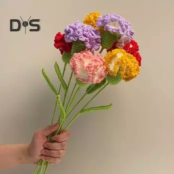 Изысканное качество изготовления, вязаная гвоздика, реалистичный вид, модное ручное плетение, гвоздика, цветок, поделки, праздничное украшение жёлтый/белый