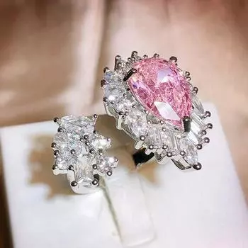 Изысканное кольцо Caibao Pink Zircon для женщин с регулировкой открытия, высококачественный камень, универсальный темперамент Opening adjustable