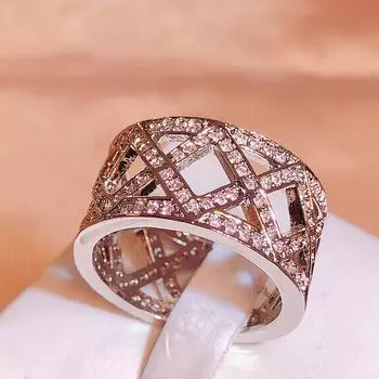 Изысканное кольцо для женщин, инкрустированное блестящим цирконием AAAA, геометрическое полое кольцо, модное кольцо, свадебное роскошное кольцо с цирконием, ювелирные изделия 6 белый