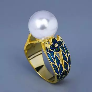 Изысканное кольцо для женщин, модное маленькое кольцо с цветком, эмалированные ювелирные изделия ручной работы, инкрустированное жемчугом, обручальное кольцо, ювелирные изделия для вечеринок, изящные ювелирные изделия 6 золотой