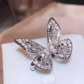 Изысканное кольцо для женщин, ювелирные изделия в форме бабочки, высококачественные ювелирные изделия в виде бабочки, подарок на годовщину, ювелирное кольцо с регулируемым отверстием. Resizable белый