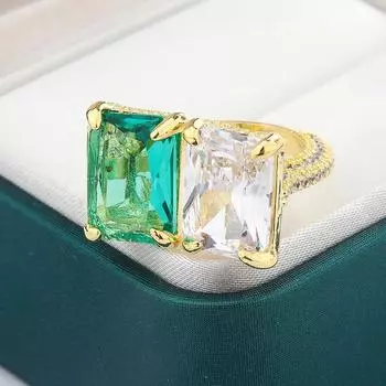 Изысканное кольцо для женщин, высококачественное блестящее квадратное зеленое циркониевое кольцо, стильное помолвочное ювелирное украшение, подарок resizable золотой