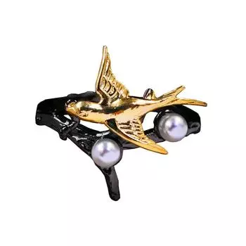 Изысканное кольцо из черного золота с жемчугом колибри, женское кольцо, вечерние украшения, подарок на помолвку, птица, сорока, женское кольцо 6 чёрный