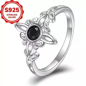 Изысканное кольцо из стерлингового серебра 925 пробы с кельтским узлом и черным цирконом для дам, персонализированное кольцо, ювелирные подарки для вечеринок и банкетов 6 чёрный/серебряный