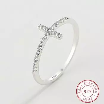 Изысканное кольцо из стерлингового серебра 925 пробы для женщин, настоящий крест вечности с цирконием, маленький бриллиант, модные подарки для помолвки и вечеринки, ювелирные изделия 6 серебряный