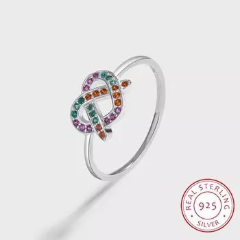 Изысканное кольцо из стерлингового серебра для женщин, красочный циркон в форме любви, подарок на годовщину, ювелирные изделия из стерлингового серебра S925, ювелирные изделия для вечеринок 7 белый