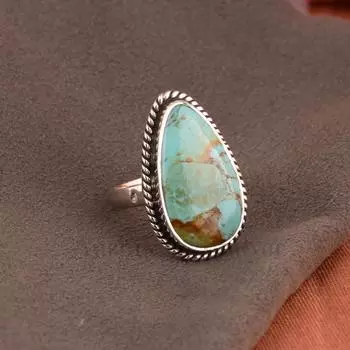 Изысканное кольцо Kingman с бирюзой, кольцо с драгоценным камнем, синее коктейльное кольцо, ювелирные изделия из стерлингового серебра 925 пробы, подарок на помолвку, кольцо для нее 14.05 MM синий