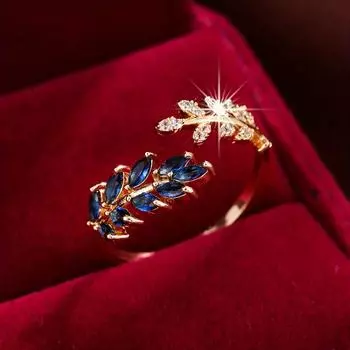 Изысканное кольцо Promise Ring 18k Gold Plated Trend Leaf Design с блестящими цирконами разных цветов на выбор, регулируемые ювелирные изделия
