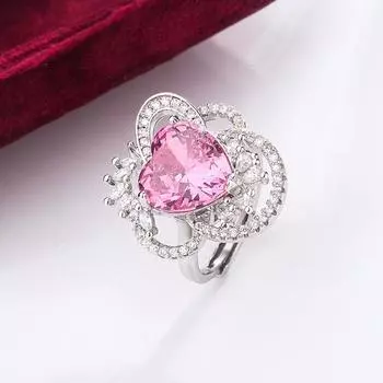 Изысканное кольцо R для женщин, обручальное кольцо, розовый циркон, комплект ювелирных изделий в модной форме цветка для подарка на годовщину resizable розовый