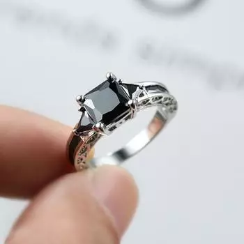 Изысканное кольцо с инкрустацией из кубического циркония, полированное сверкающее кольцо, женское кольцо на палец, ювелирные изделия, аксессуары US 7 чёрный