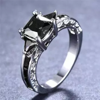 Изысканное кольцо с инкрустацией из кубического циркония, полированное сверкающее, эффектное женское кольцо US 6 чёрный