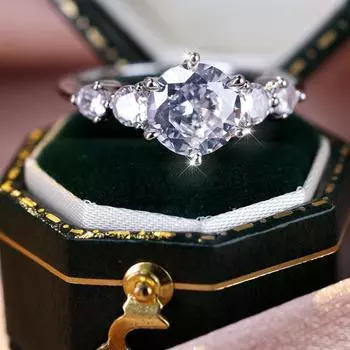 Изысканное круглое кольцо с белым цирконом и четырьмя кольцами с шестью когтями из четырех цирконов с обеих сторон, подходит для женских свадебных украшений белый