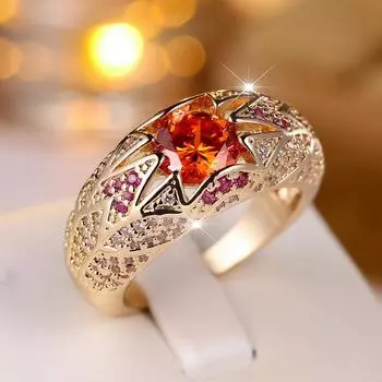 Изысканное круглое обручальное кольцо с красным цирконием для женщин, роскошное обручальное кольцо золотого цвета, модные ювелирные изделия, элегантный подарок на день рождения 6 золотой