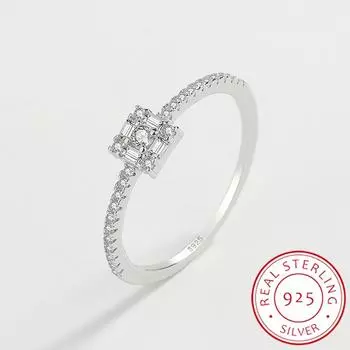 Изысканное квадратное кольцо для пары с бриллиантами для женщин, настоящее стерлинговое серебро с кристаллами, подарок на годовщину свадьбы, ювелирные изделия 6 серебряный