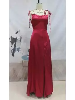 Изысканное летнее вечернее платье с разрезом на тонких бретельках для женщин Small бордовый