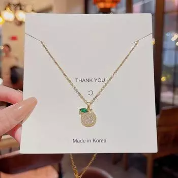 «Изысканное лимонное ожерелье из титановой стали на ключицу — модное, универсальное и суперяркое с целыми бриллиантами» X1192 золотой