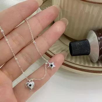 Изысканное маленькое микроцирконовое ожерелье с круглыми бусинами Love Star с бриллиантами на цепочку для женской ключицы