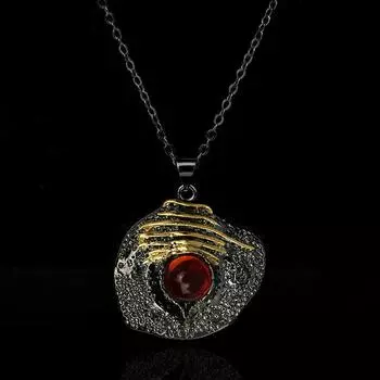 Изысканное модное ожерелье для женщин. Уникальная нерегулярная подвеска из черного золота, инкрустированная красным драгоценным камнем. Цепочка на ключицу. Итальянские ювелирные изделия. Цепочка для свитера. чёрный