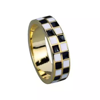 Изысканное модное женское кольцо, черно-белое кольцо, минималистское кольцо в виде шахматной доски, эмалированное кольцо ручной работы для вечеринки, обручальное кольцо 6 чёрный