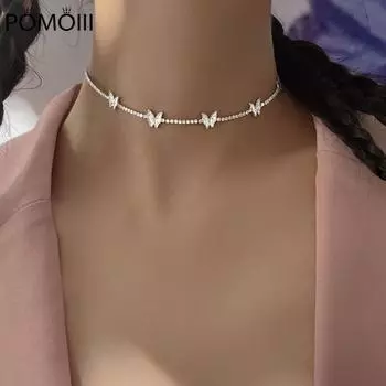 Изысканное ожерелье из стерлингового серебра 925 пробы с бриллиантами и бабочкой, светящееся ожерелье, женские персонализированные ювелирные изделия, свадебные аксессуары 45cm