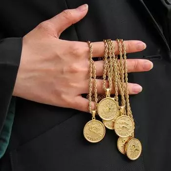 Изысканное ожерелье из титановой стали 316L с двенадцатью созвездиями и позолоченными круглыми монетами, персонализированная подвеска Ins Constellation 2.5*2.5CM