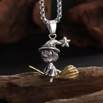 Изысканное ожерелье с метлой ведьмы, милая подвеска для волшебной девушки, мужские и женские модные ювелирные изделия в стиле рок, подарок на Хэллоуин 1