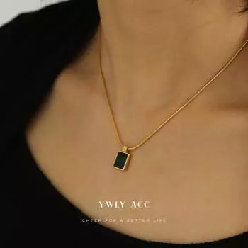 Изысканное ожерелье с подвеской из зеленого стекла для женщин в Instagram. Модное, минималистское, модное, элегантное и темпераментное ожерелье. 46CM