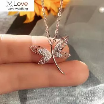 Изысканное ожерелье с подвеской в виде стрекозы, женские модные аксессуары для насекомых, блестящие хрустальные украшения для вечеринки, нежный подарок 45cm