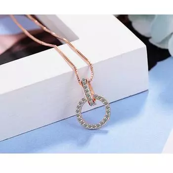 Изысканное полое двойное круглое ожерелье из стерлингового серебра 925 пробы с кубическим цирконом, ожерелье для женщин, ювелирные изделия, подарки S-N63 розового золота