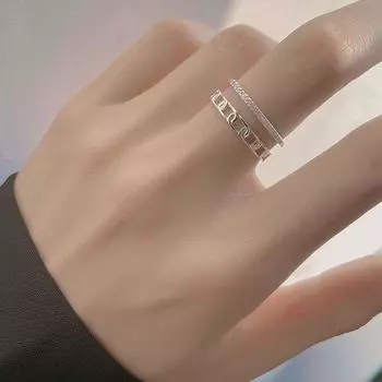 Изысканное полое кольцо на открытый палец, модные составные кольца, двухслойное кольцо-цепочка для девочек серебряный