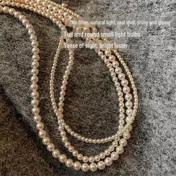 Изысканное позолоченное ожерелье из жемчуга Шицзя: Элегантная французская роскошная цепочка на ключицу 4mm белый