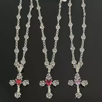 Изысканное ретро-ожерелье с розой: Высококачественная медная цепочка на ключицу с креативным цветочным узором, украшенным цирконами