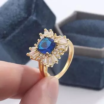 Изысканное Роскошное Золотое Кольцо Синий AAAA Циркон Женское Кольцо Ювелирные Изделия Хип-Хоп Панк Пара Свадебные Украшения Женские Кольца 6 жёлтый
