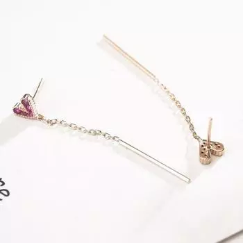 Изысканное розовое сердце из стерлингового серебра 925 пробы с длинными кисточками и ослепительным цирконием, с подвеской в виде планки, ювелирные изделия для девочек