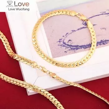 Изысканное серебро 925 пробы, золото 18 карат, 5 мм, браслеты-цепочки, шейное ожерелье для женщин и мужчин, модные свадебные аксессуары, комплекты ювелирных изделий 55cm and 20cm