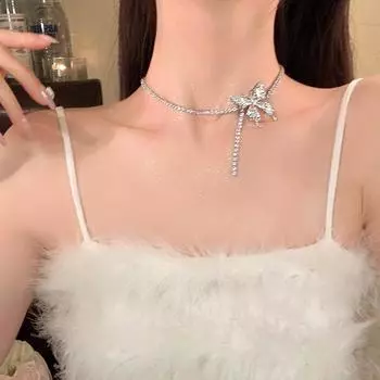 Изысканное сверкающее ожерелье с подвеской в виде бабочки из кристаллов, роскошное элегантное колье со стразами для свадебной вечеринки, модные ювелирные изделия 1PC