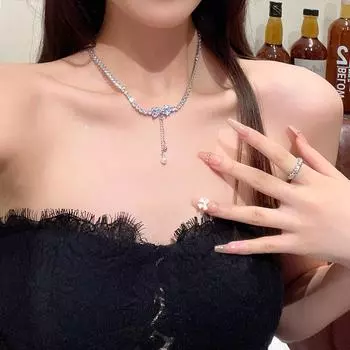 «Изысканное жемчужное ожерелье с кисточками и универсальным дизайном для женщин» X1195 серебряный