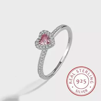 Изысканное женское кольцо из стерлингового серебра 925 пробы, модное помолвочное ювелирное украшение, подарок на годовщину свадьбы, ювелирное украшение для невесты, кольцо в форме сердца 6 розовый