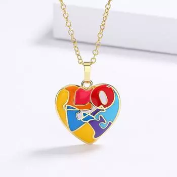 Изысканное женское ожерелье, цветное эпоксидное ожерелье с подвеской в форме сердца в форме сердца, эмалированное ожерелье ручной работы, женские ювелирные изделия разноцветный
