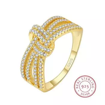 Изысканное женское парное кольцо из 18-каратного золота с ажурными изгибами, ювелирные изделия из стерлингового серебра на день святого Валентина, кольца из стерлингового серебра для женщин 6 жёлтый