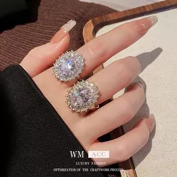 Изысканное золотое гальванизированное циркониевое овальное разомкнутое кольцо - роскошные ювелирные изделия высокого класса Real Gold Electroplating золотой